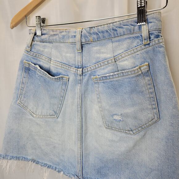 We the Free Light wash Distressed A-line Micro Denim Skirt Button Fly, 25 - Picture 6 of 9